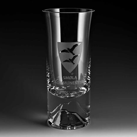 Glittertind glass og vase i 8 størrelser med eget trykt motiv