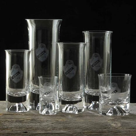 Glittertind glass og vase i 8 størrelser med eget trykt motiv